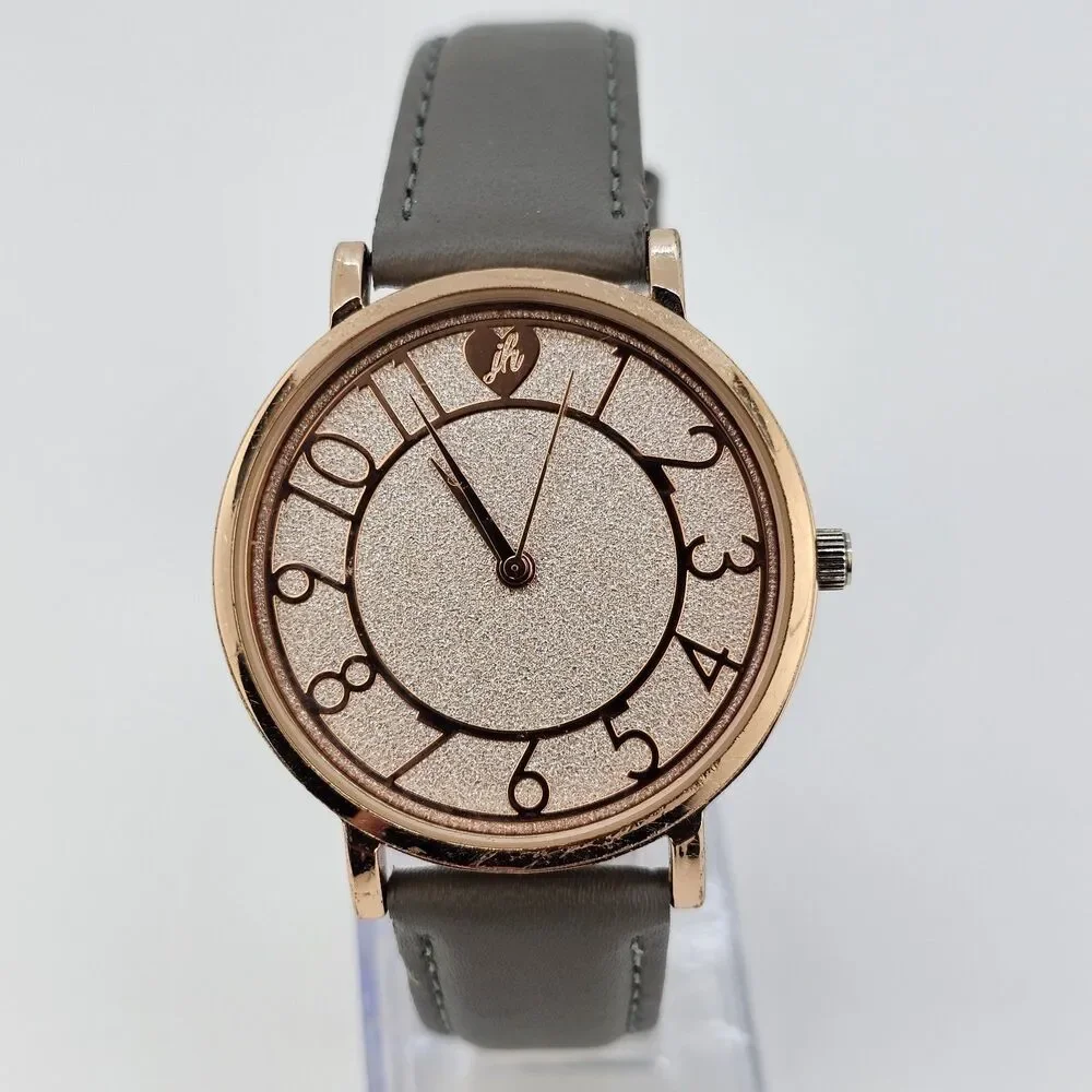 Jessica‎ Heart Women's Watch 38MM Gold Dial Gray Leather Bands New Battery